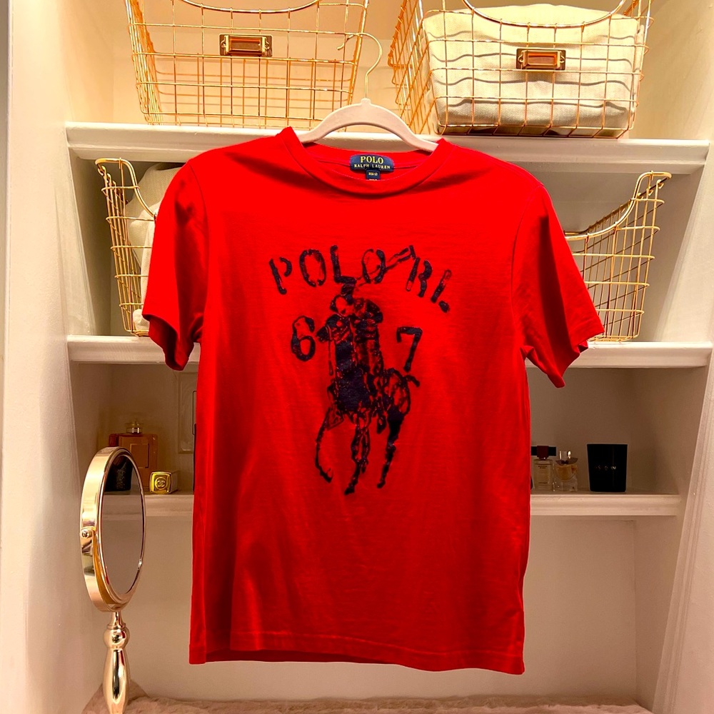 Polo Ralph Lauren Boy M (10-12) Red Logo T-shirt 100% Cotton